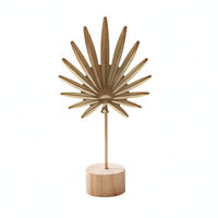 Nordic Design Iron Flower Statue with Wood Base Modern Design House Decoration Handmade for Bedroom, Bookshelf