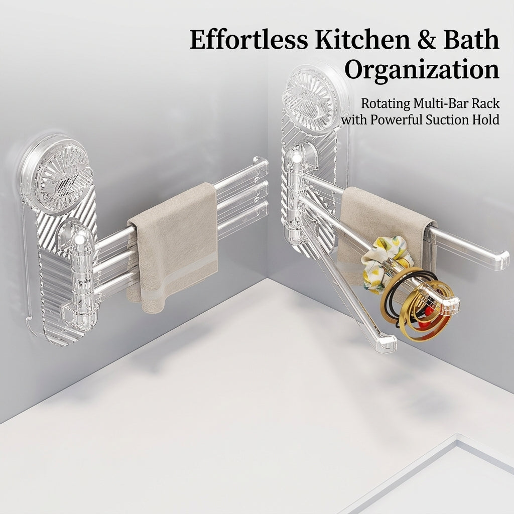 Cabinet Hanging Rack and Kitchen Accessory for Homeowners, 180° Rotating Suction Cup Rag Holder with Strong Attachment
