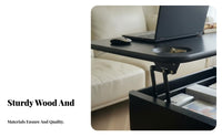 elevateTop C-Table with Casters Vintage Design Household Furniture Height Adjustable Multi-Purpose for Students, Adults
