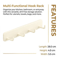 Spoon Holder and Kitchen Utensil Hanging Rail for Pantry, Carbon Steel Wall Mounted Rack with No-Drill Setup
