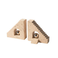 Modern Design Beige Layered Arch Bookends Stone-Look Bookends