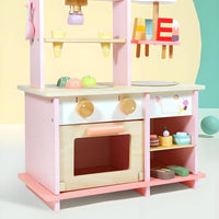Dessert Shop Playset Simulation Design Pretend Dessert Cart Solid Wood Construction Ice Cream Stand Toy for Kids