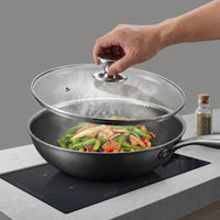 Stainless Steel Pan Lid with Tempered Glass and Steam Vent, Universal Frying Pan Lid for Cooking, Replacement Pot Lid and Wok Lid, Cover Heat