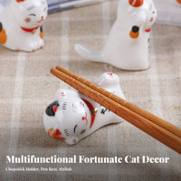 Fortunate Cat Chopstick Holder Multi-Functional Ceramic Cat Chopstick Rest Maneki-Neko Utensil Rest Cute Design Easy to Clean