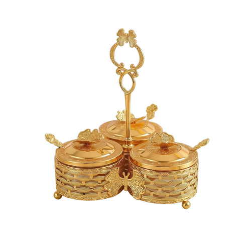 3 Pieces Condiment Jar Holder Floral Seasoning Jars with Lids Tabletop for Hosts