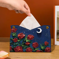 Light Luxury Oil Painting Rose Tissue Box, PU, Waterproof
