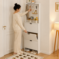 Slim Shoe Box, Flip-Type, Shoe Cabinet, Slim, Entrance Storage, Shoe Box, For Rental, Apartment, Warm White