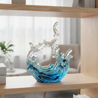 Wave Sculpture Blue Abstract Sculpture Minimalist Abstract Ornament for Tabletop, Living Room