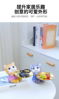 可爱猫招财猫托盘摆件玄关钥匙收纳家居客厅桌面办公室创意装饰品