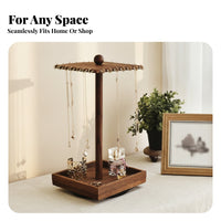 Gold-Tone Hooks Wooden Jewelry Display Stand Tray Base Rotating Jewelry Stand Dark Brown Necklace Holder Holder Rotatable