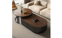Low-Profile Nesting Coffee Table with Drawers Contemporary Oval Coffee Table with Storage Multi-Functional Versatile for Living Room