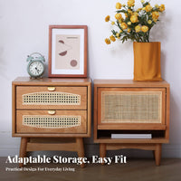 Rattan Door Accent Cabinet Japandi Design Rattan Door End Table Minimalist