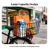 Long-Lasting Construction Large Capacity Bike Basket Thickened Frame Heavy Duty Cycle Basket Rust-Resistant for Cyclists, Daily Commute