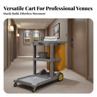 Heavy Duty Housekeeping Service Trolley with Bag Large Capacity Commercial Housekeeping Cart Maneuverable Wheels Commercial Janitor Cart Easy Maneuverability for Housekeepers, Janitors, Custodians, Hotels, Restaurants, Offices