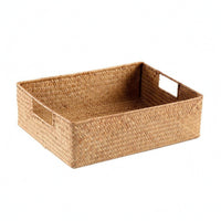 Rectangular Woven Basket Open Top Organizer Bin Sturdy for Drawer