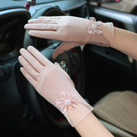 Women's Cotton Lace Sun Protection Gloves for Outdoor Driving and Cycling