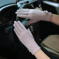 Women's Cotton Lace Sun Protection Gloves for Outdoor Driving and Cycling
