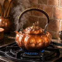 Pumpkin-Shaped Teapot Baked-Color Finish Hammered Copper Teapot
