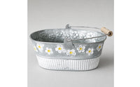 Galvanized Iron Planter with Handles Rustic Oval Metal Planter Embossed Floral Metal Plant Pot with Handles for Balcony