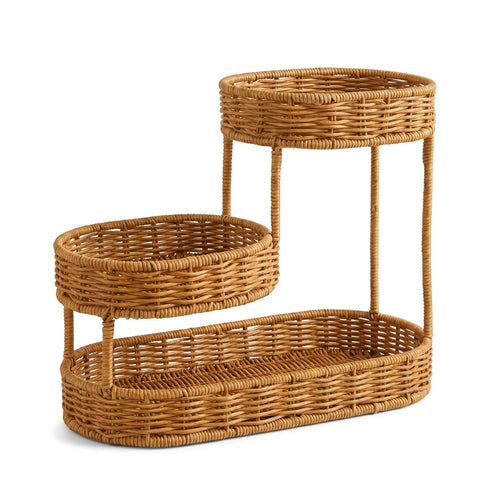 3 Tier Rattan Storage Rack Slatted Three-Tier Storage Rack Space-Saving