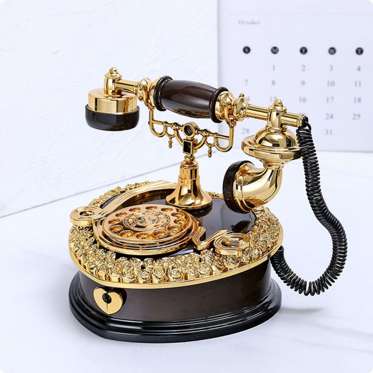 Vintage Rotary Phone Music Box Decorative Rotary Phone Ornament Nostalgic Home Decor for Bar, Living Room