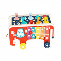 Natural Wood Pounding Bench with Xylophone Multicolor Elephant Activity Center Interactive Wooden Elephant Toy Colorful for Toddlers, Kids, Babies, Playroom, Nursery, Daycare