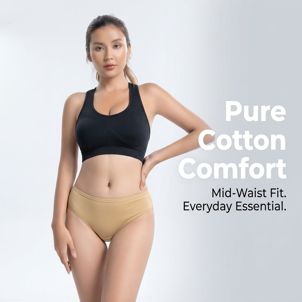 Underwear Women Panties with Breathable Material for All Season Comfort, Ladies Knickers with Mid Rise Waist, Solid Color Gym