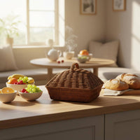 Lidded Bread Basket with Lid Rattan Bread Basket Easy to Clean Household Storage for Tabletop, Kitchen, Dining Room