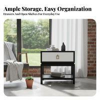 Rattan Drawer Side Table Nordic Design Nightstand with Woven Drawer Minimalist Aesthetic Space-Saving Size for Bedroom