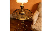 Carved Round Side Table Antique Finish Small Round Decorative Table for Balcony, Living Room