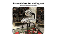 Vintage Wooden Makeup Chair Solid Wood Frame Swivel Dressing Chair Floral Pattern Upholstered Dressing Stool for Women, Bedroom, Nail Salon