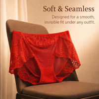 Women's Underwear with Lace Detailing and Gusset Lining, Breathable Ice Silk Panties for Everyday Wear, Seamless No Show Knickers