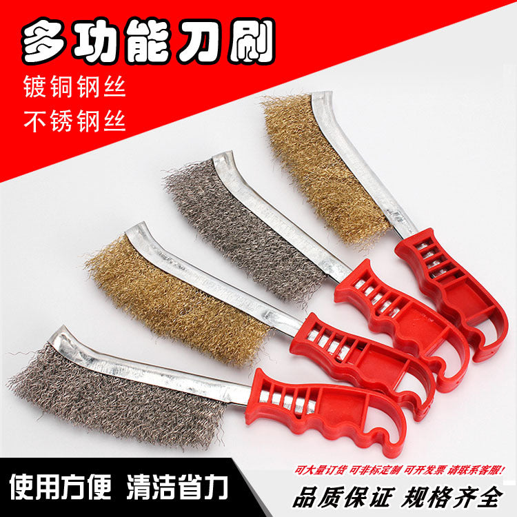 Copper Plated Steel Wire Brush with Red Plastic Handle for Industrial Cleaning