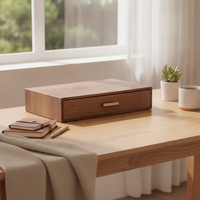 Walnut Desk Organizer with Drawer Wooden Desktop Storage Box with Drawer Sustainable Wood Desk Organizer for Students