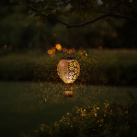 Outdoor Hot Air Balloon Solar Lantern Hollow Cutout Hot Air Balloon Hanging Lantern Decorative Metal for Garden, Patio, Porch, Balcony