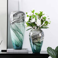 Ink Wash Glass Vase Handmade Artistic Glass Vase for Living Room, Entryway
