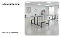 Sturdy Steel Frame Dining Hall Table with Attached Seats Easy to Clean Quick-Service Restaurant Table Heavy Duty Single Piece Dining Bench Set Stable Structure for Students, Employees, Diners, School, Cafeteria, Factory
