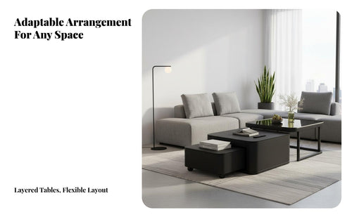 2 Pieces Sintered Stsingle Top Nesting Tables with Storage Drawers Modern Design Nesting Set with Drawers Space-Saving Living Room Furniture Versatile Combination for Apartment Dwellers, Homeowners, Interior Designers, Small Areas, Lounge Area