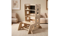 Toddler Platform Foldable Helper Platform Kids Kitchen Step Stool Wooden Step Stool with Safety Rails Natural Finish