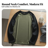 Relaxed Loose Fit T-Shirt, Thermal Cationic Plush, Unisex Crew Neck, Color Block, Autumn