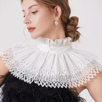 Women's Double-layer Hollow Lace Trim Cape, Summer White Multi-functional Sun Protection with Dress, Detachable Collar