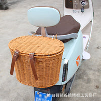 跨境电动车前车筐编织收纳筐塑料自行车通用款多功能置物车篮