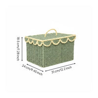 Paper Rope Basket Handwoven Lidded Storage Box Desktop Organizer for Vanity