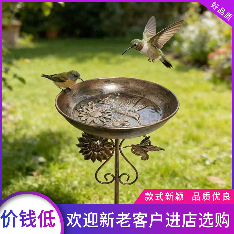 Vintage Dual-Purpose Bird Bath and Feeder with Metal Craft