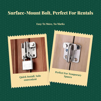 Stainless Steel Door Latch, No-Drill Barrel Bolt, Rust-Resistant Lock, Security for Wooden Doors, Cabinets, Gates