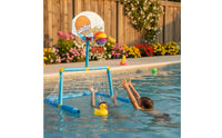 Buoyant Basketball Hoop and Soccer Goal Material Pool Basketball Soccer Game Puncture-Resistant Inflatable Pool Game Set for Kids, Backyard