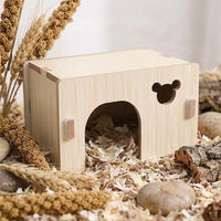 Solid Wood Hamster House, Single Room Wooden Hideaway with Round Hole Entrance, Syrian Dwarf Habitats Decor, Small Animal Resting Hut, 141 Chars