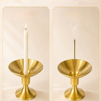 Elegant Candlestick Holder with Bowl Classic Brass Candlestick Holder Gold-Toned Compact for Altar, Meditation, Wedding