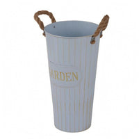 Flower Pail Light Blue Rustic Tin Pail Rope Handles