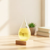 Weather Glass with Wooden Base Teardrop-Shaped Weather Predictor with Wooden Base Tabletop Decor for Desk, Office, Bedroom
